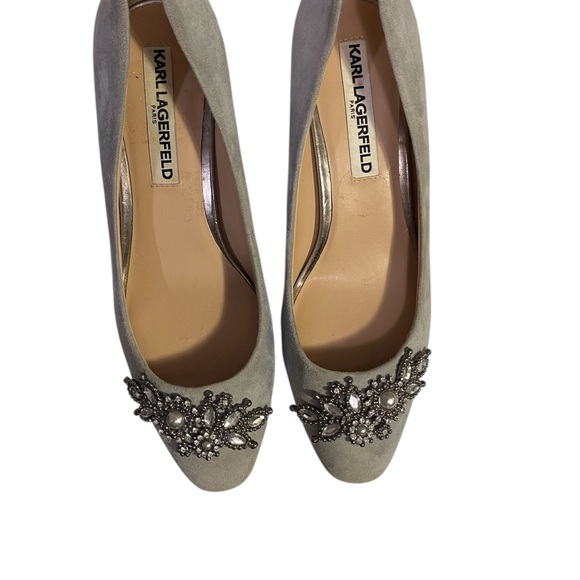 Karl Lagerfeld Elegant Gray Embellished Heels Womens size 6 - Picture 1 of 9